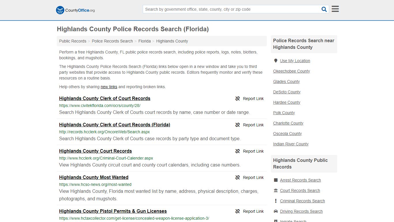 Highlands County Police Records Search (Florida) - County Office