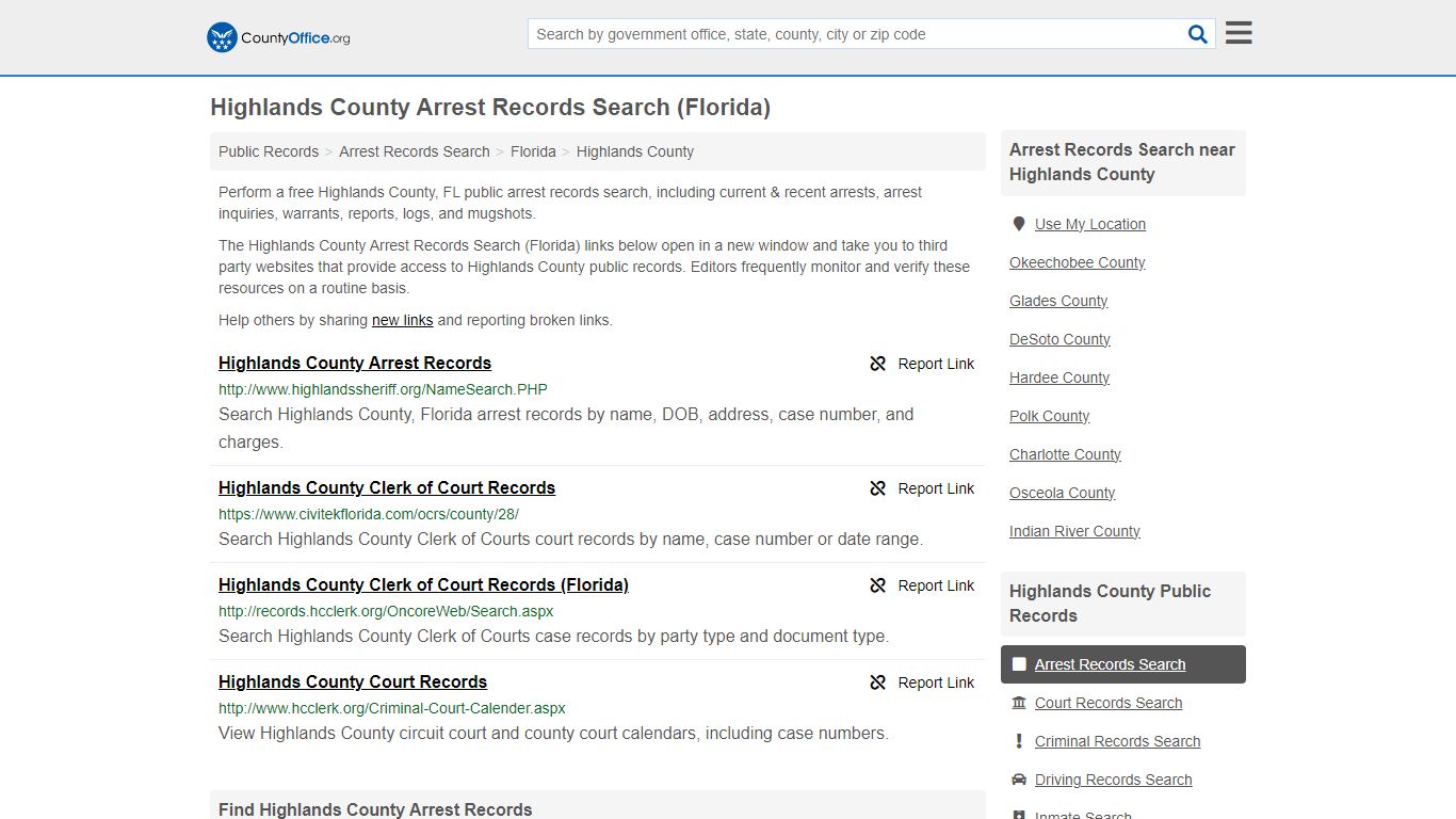 Highlands County Arrest Records Search (Florida) - County Office